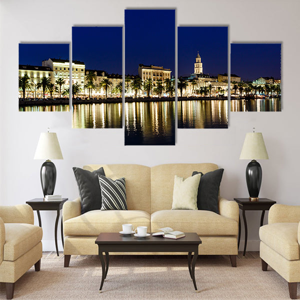 Panorama of Old Town of Split at Night Multi panel canvas wall art