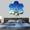 sunny morning and Eiffel Tower, Paris, France hexagonal canvas wall art