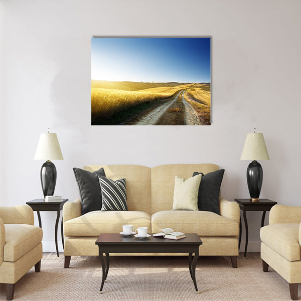 ground road on field in Tuscany Multi Panel Canvas Wall Art