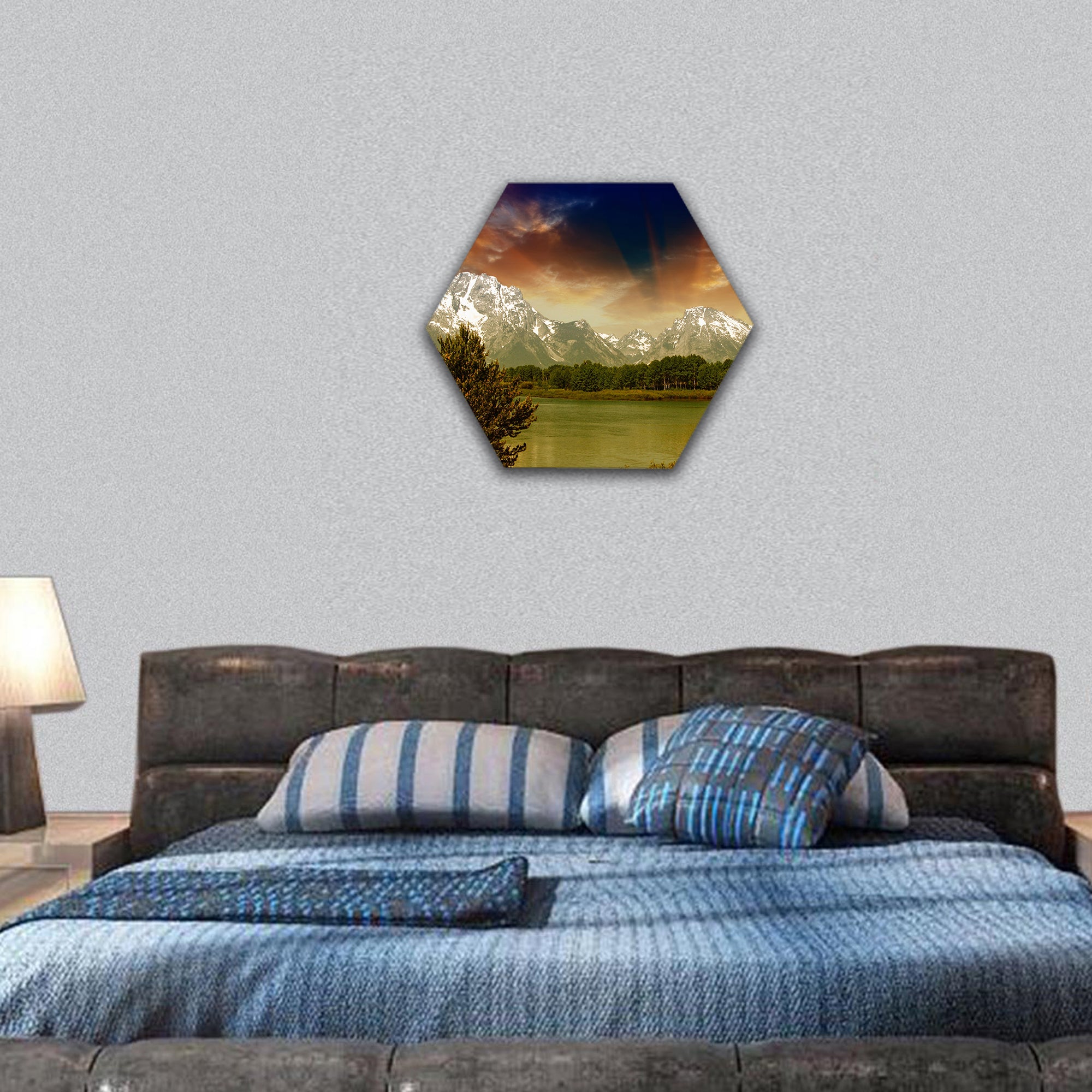 Landscape of Grand Teton National Park hexagonal canvas wall art