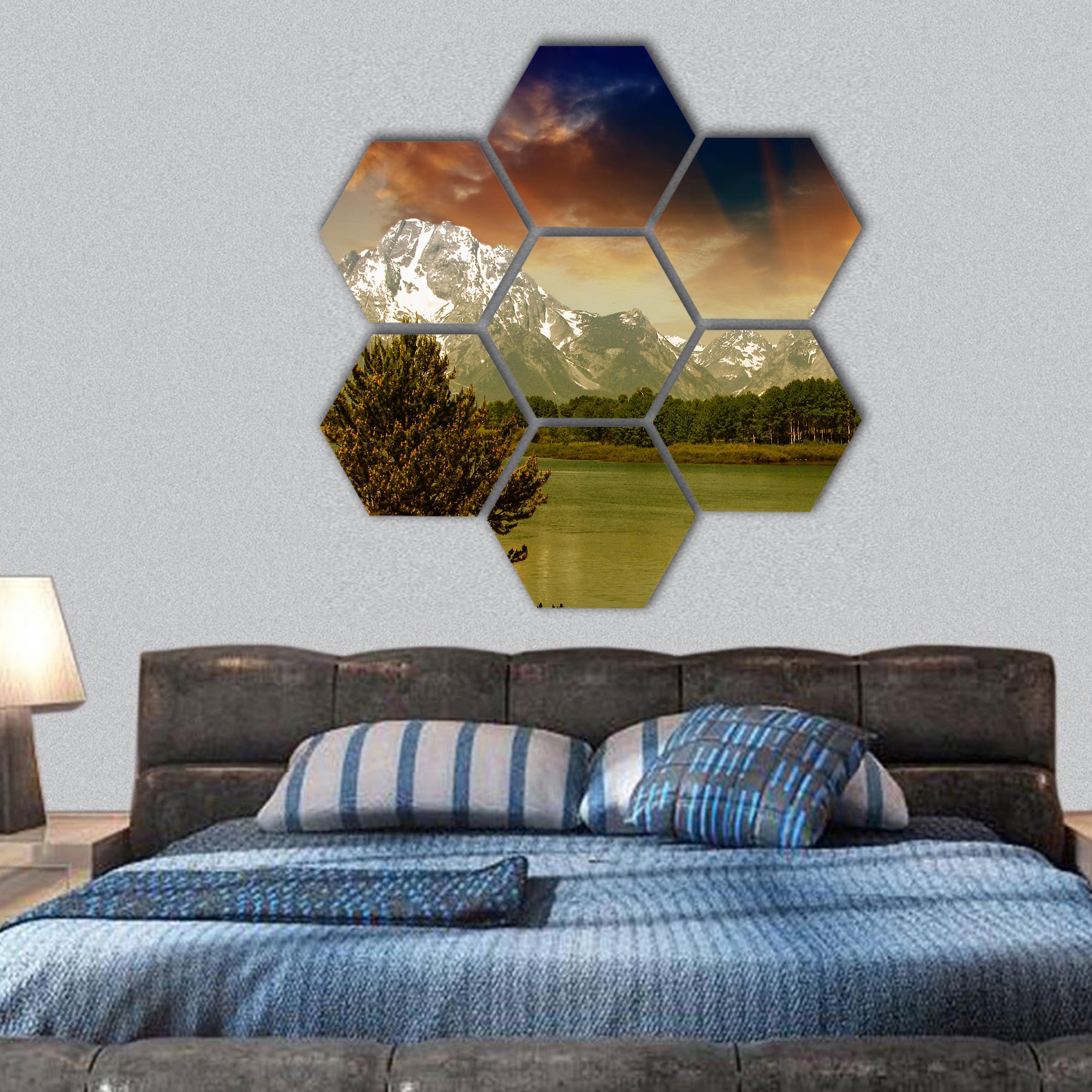 Landscape of Grand Teton National Park hexagonal canvas wall art