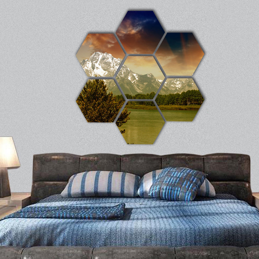 Landscape of Grand Teton National Park hexagonal canvas wall art