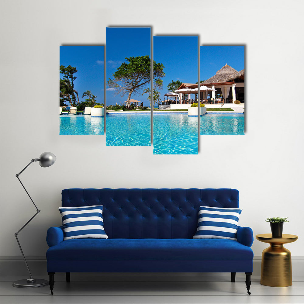 Swimming pool in Caribbean resort Multi panel canvas wall art