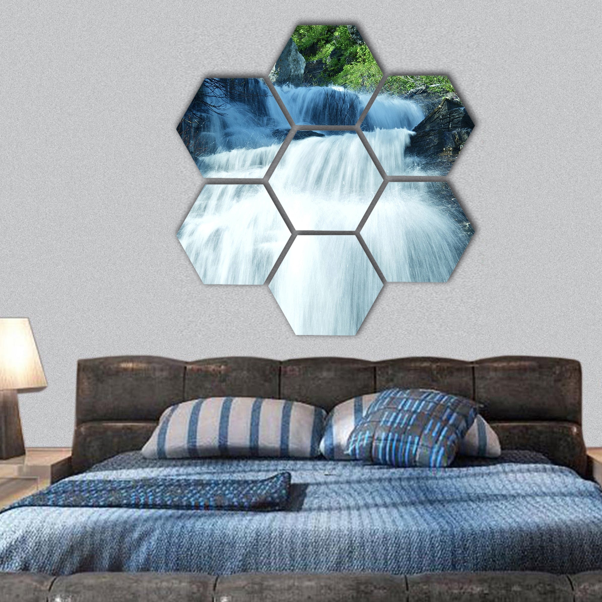Mountain Waterfall Glacier Cascades hexagonal canvas wall art