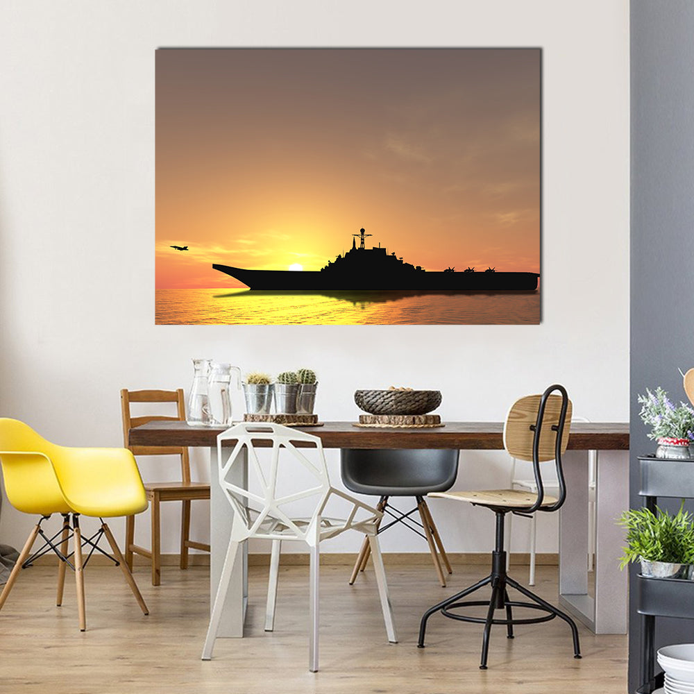 Aircraft Carrier Near Iraq On A Sunset Multi Panel Canvas Wall Art