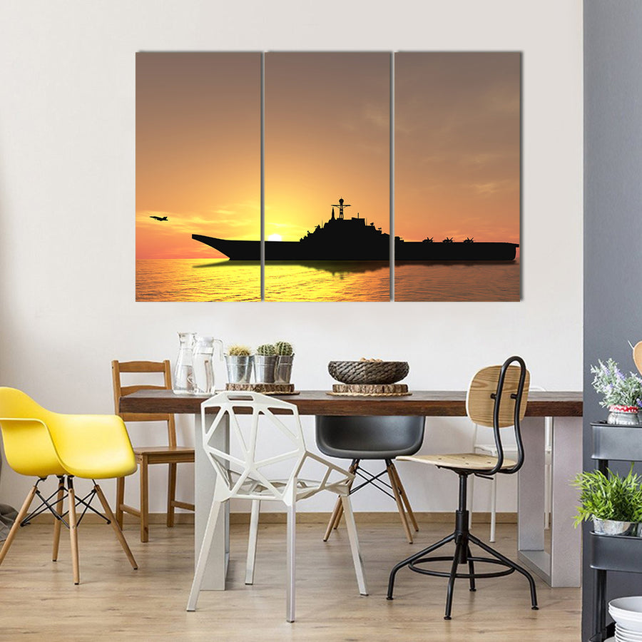 Aircraft Carrier Near Iraq On A Sunset Multi Panel Canvas Wall Art