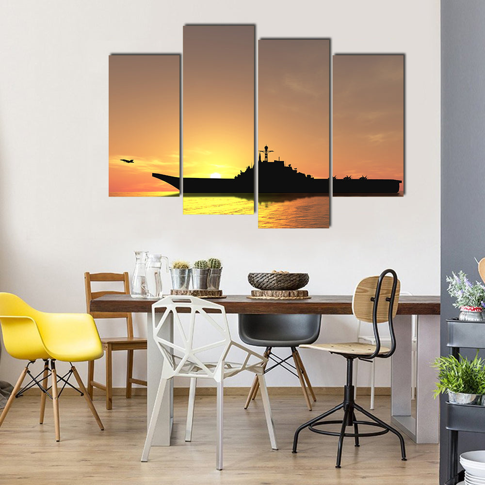 Aircraft Carrier Near Iraq On A Sunset Multi Panel Canvas Wall Art