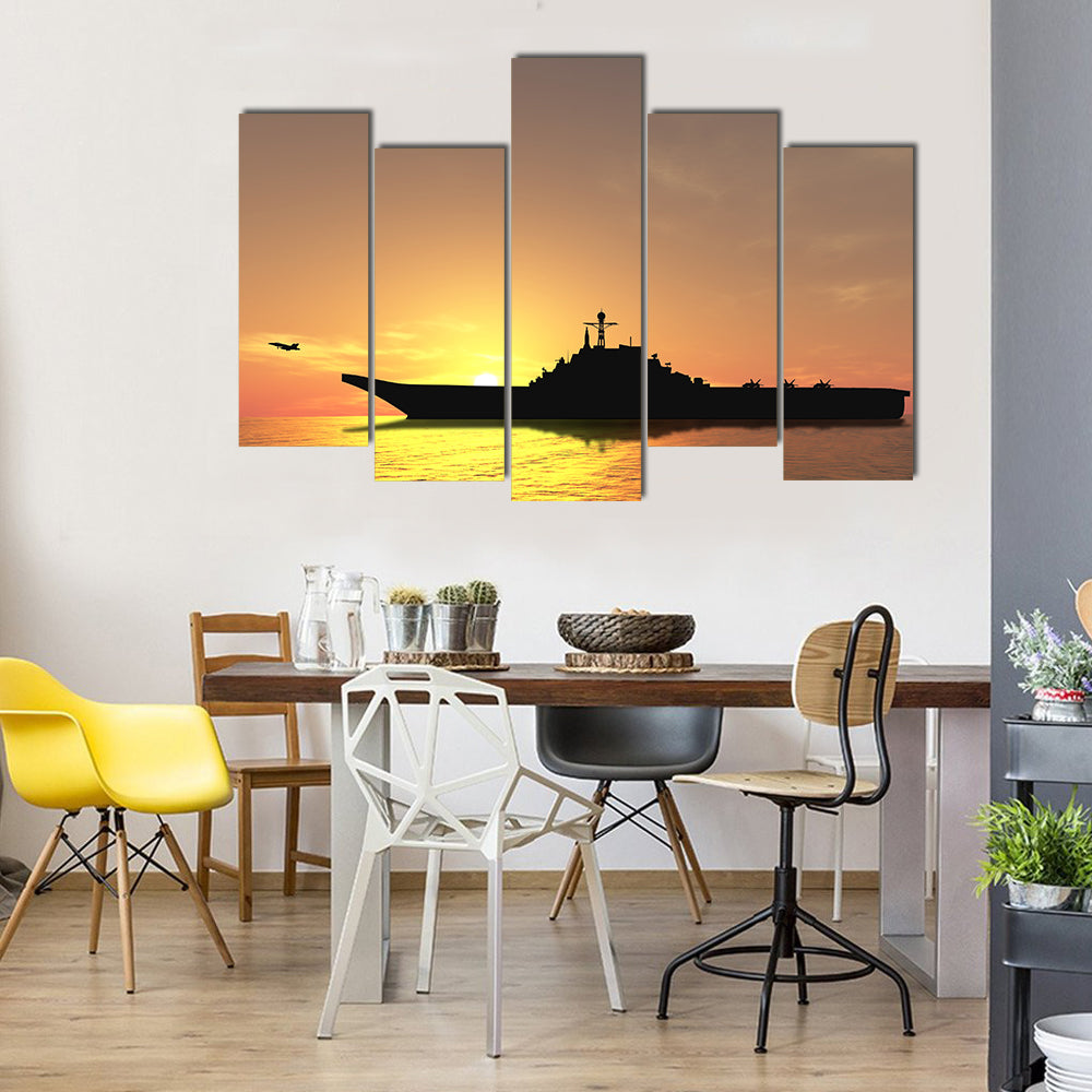 Aircraft Carrier Near Iraq On A Sunset Multi Panel Canvas Wall Art