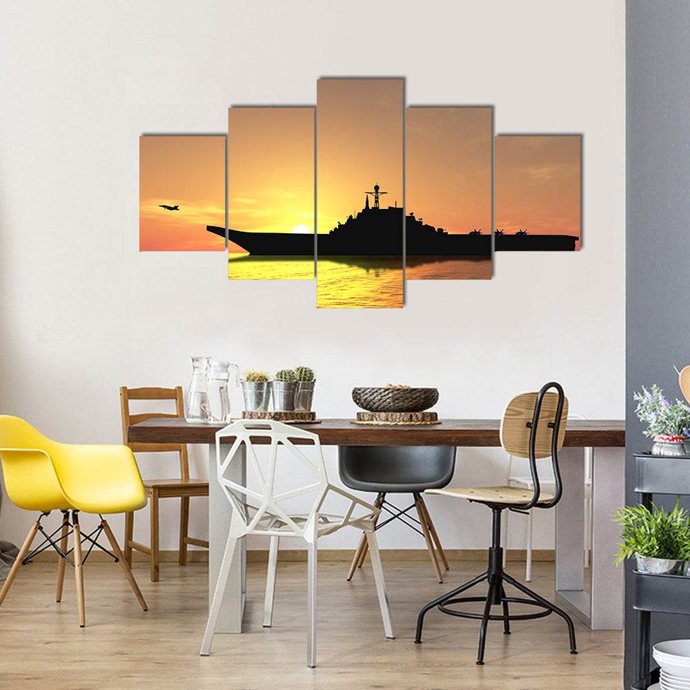Aircraft Carrier Near Iraq On A Sunset Multi Panel Canvas Wall Art