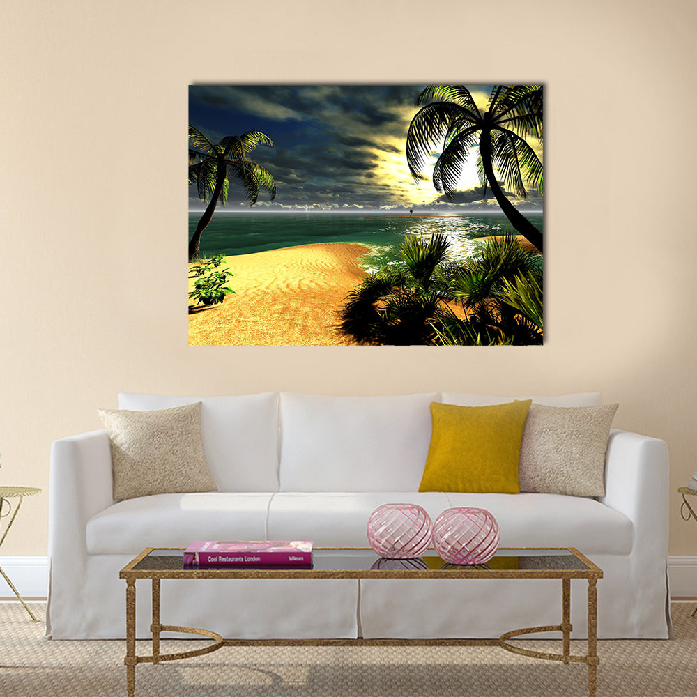 Hawaiian sunset in tropical paradise multi panel canvas wall art
