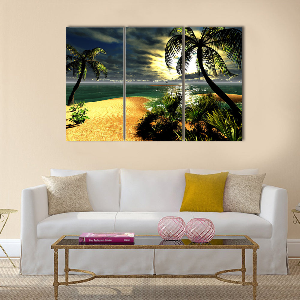 Hawaiian sunset in tropical paradise multi panel canvas wall art