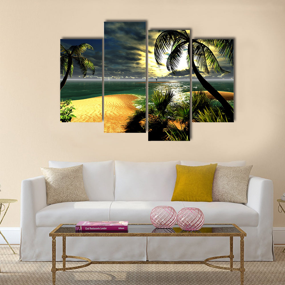 Hawaiian sunset in tropical paradise multi panel canvas wall art