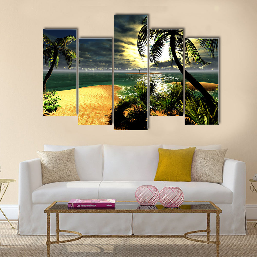 Hawaiian sunset in tropical paradise multi panel canvas wall art
