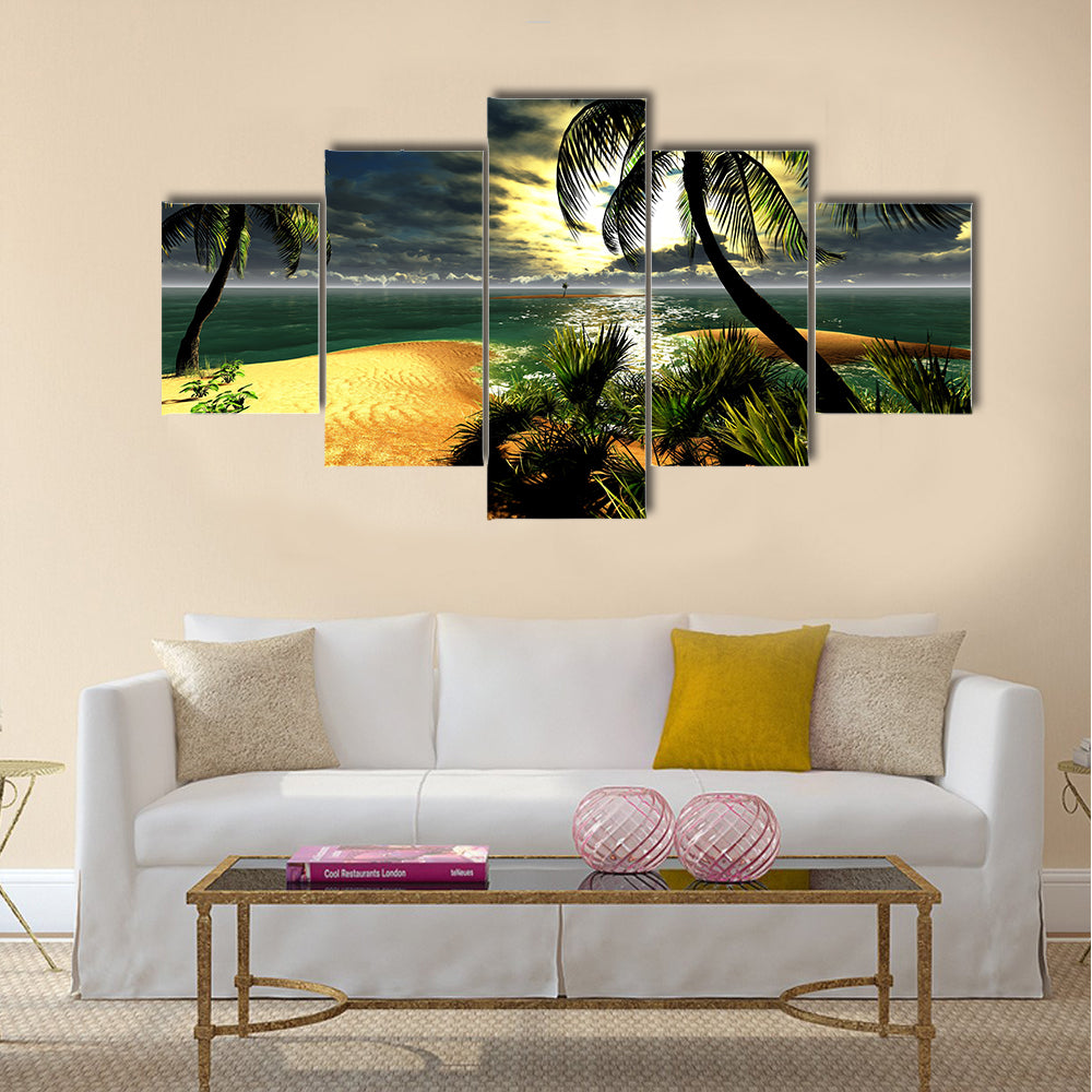 Hawaiian sunset in tropical paradise multi panel canvas wall art