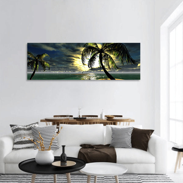 Hawaiian sunset in tropical paradise panoramic canvas wall art