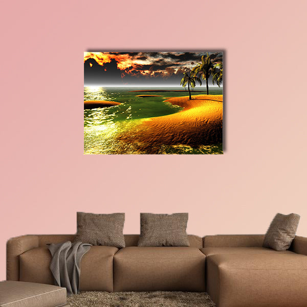 Hawaiian sunset in tropical paradise multi panel canvas wall art