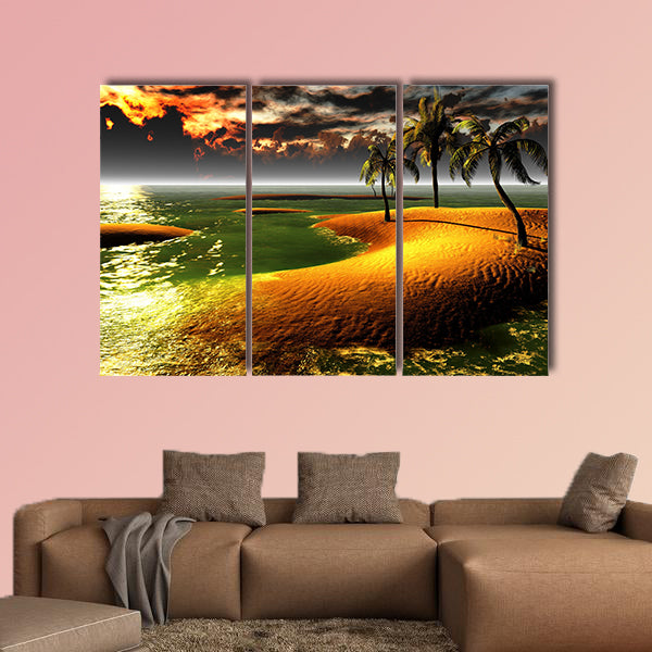 Hawaiian sunset in tropical paradise multi panel canvas wall art