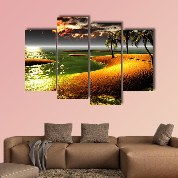 Hawaiian sunset in tropical paradise multi panel canvas wall art