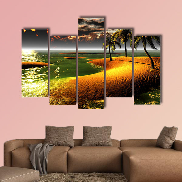 Hawaiian sunset in tropical paradise multi panel canvas wall art