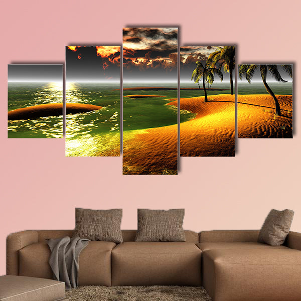 Hawaiian sunset in tropical paradise multi panel canvas wall art