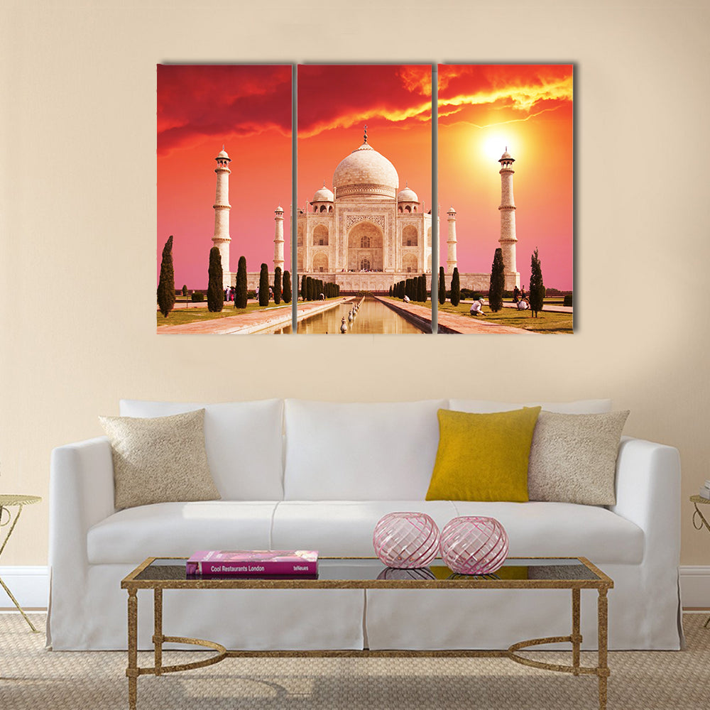 Taj Mahal palace in India on sunrise Multi panel canvas wall art