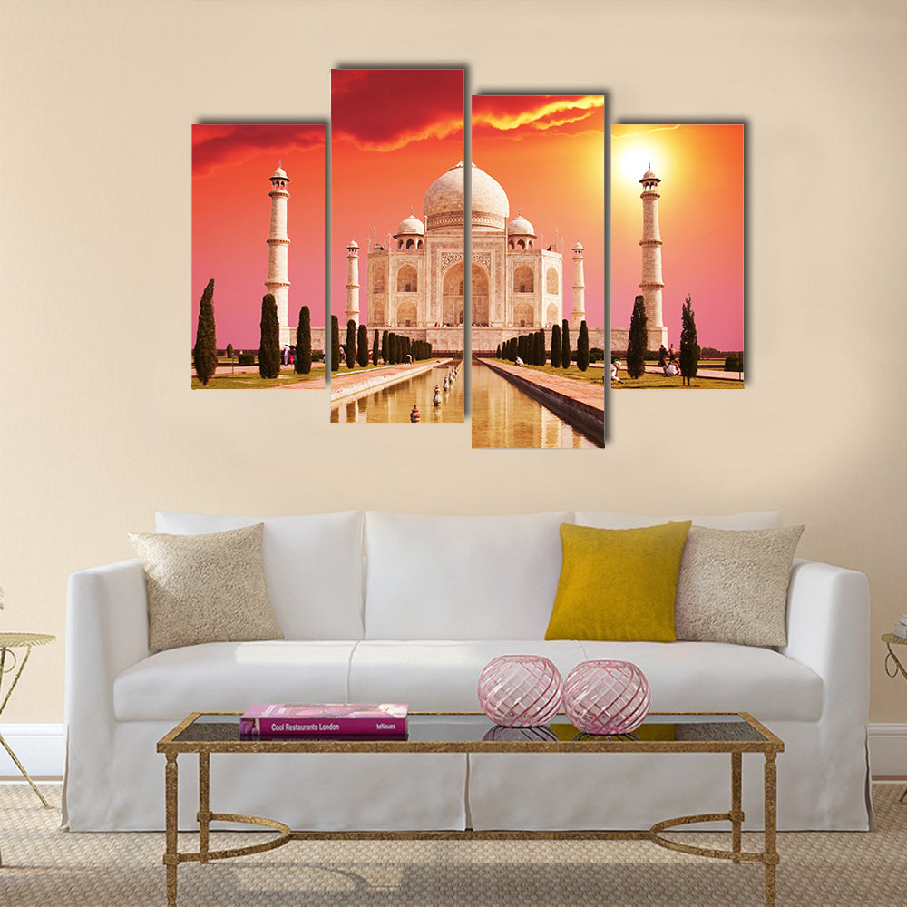 Taj Mahal palace in India on sunrise Multi panel canvas wall art