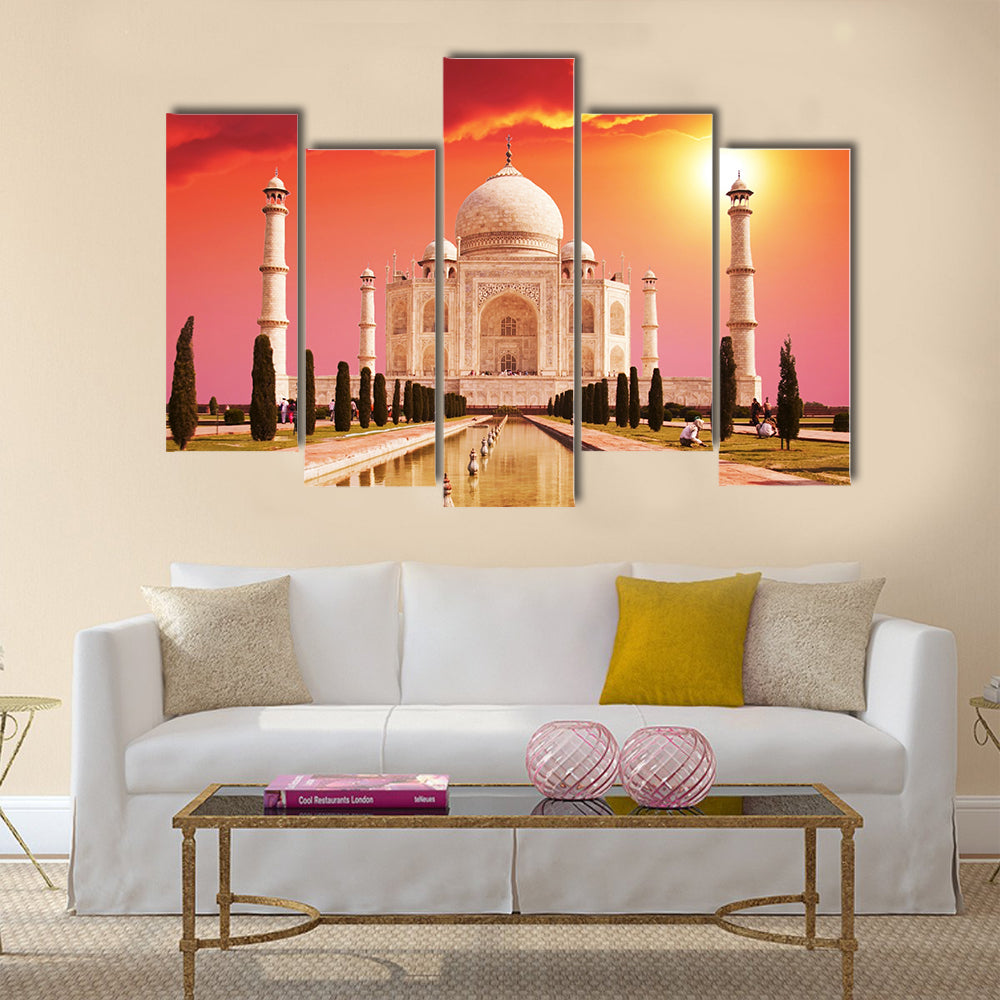 Taj Mahal palace in India on sunrise Multi panel canvas wall art