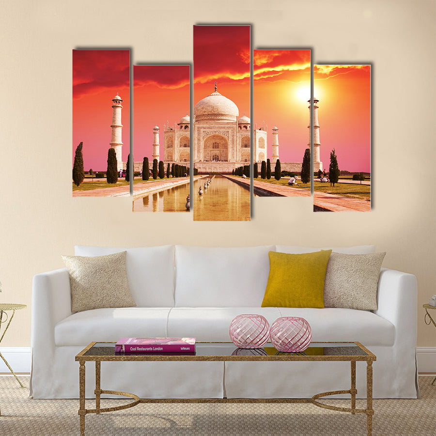 Taj Mahal palace in India on sunrise Multi Panel Canvas Wall Art