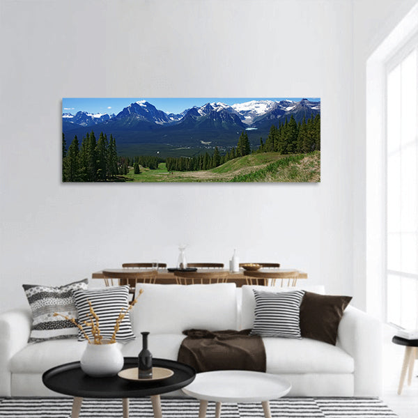 Summer view of rockies mountains in banff Canada panoramic canvas wall art