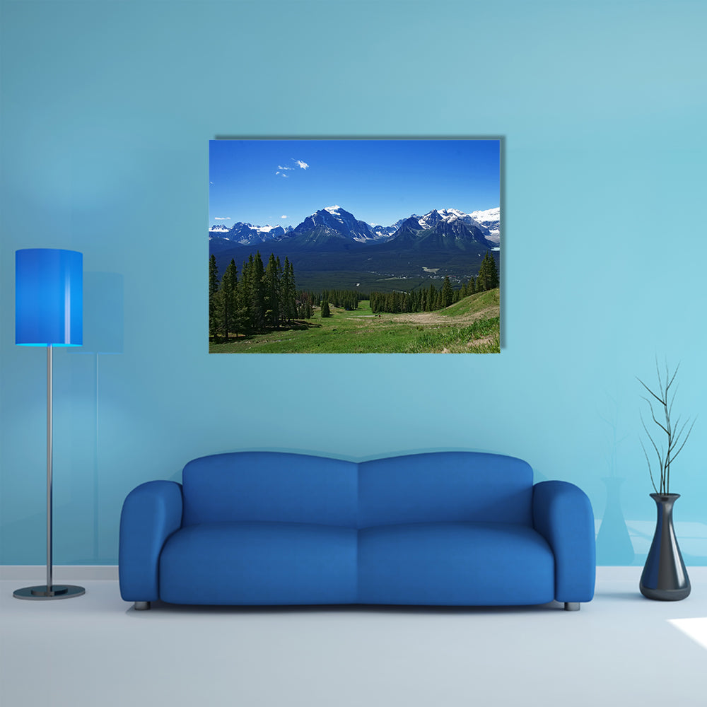 Scenic summer panoramic view of Rockies Mountains in Banff Canada multi panel canvas wall art