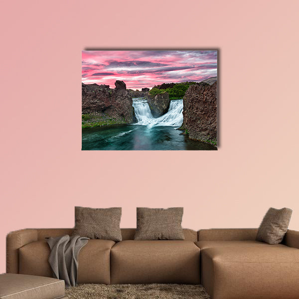 Double waterfall Hjalparfoss on the river  multi panel canvas wall art