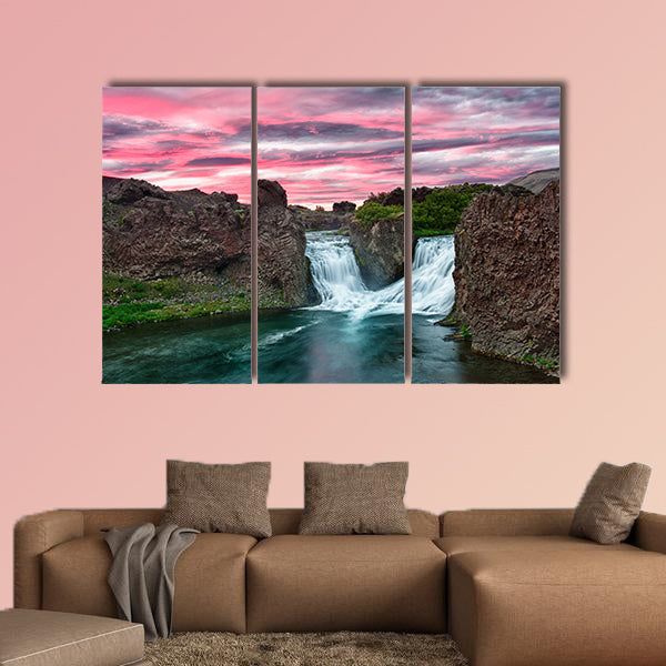 Double waterfall Hjalparfoss on the river  multi panel canvas wall art