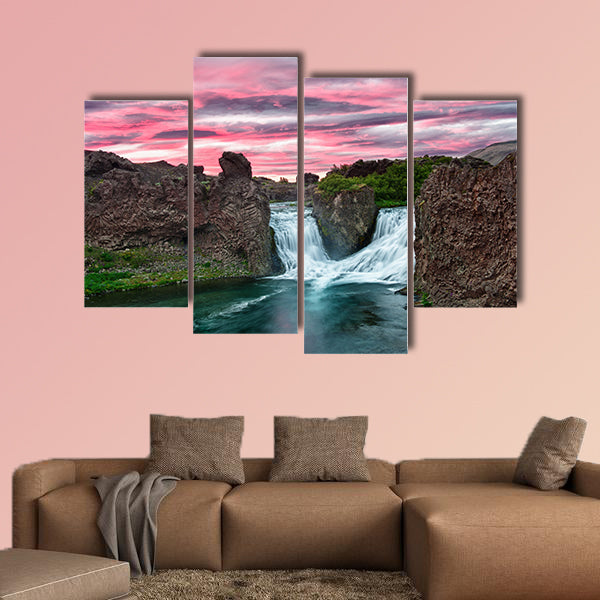 Double waterfall Hjalparfoss on the river  multi panel canvas wall art