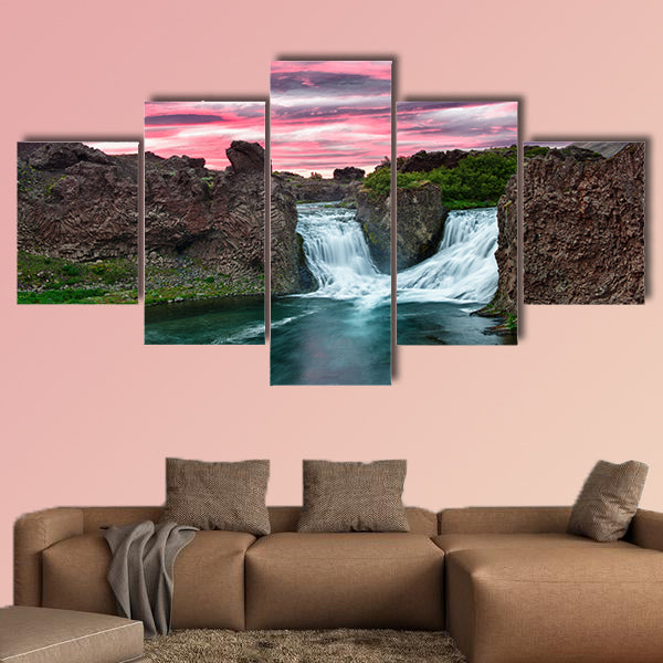 Double waterfall Hjalparfoss on the river  multi panel canvas wall art