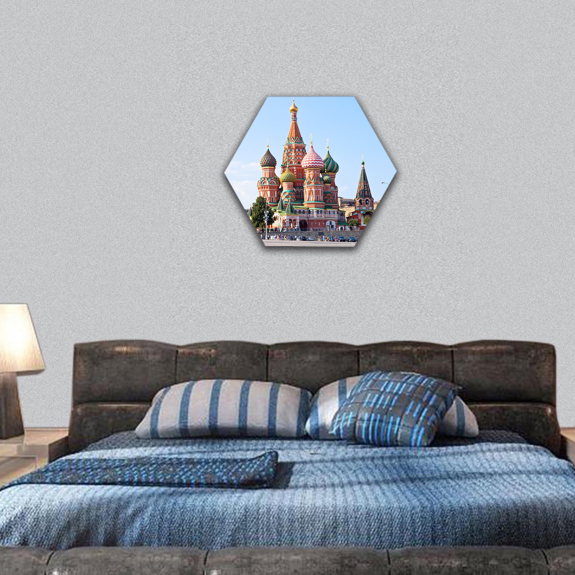 Red Square with Vasilevsky descent in Moscow, Russia hexagonal canvas wall art