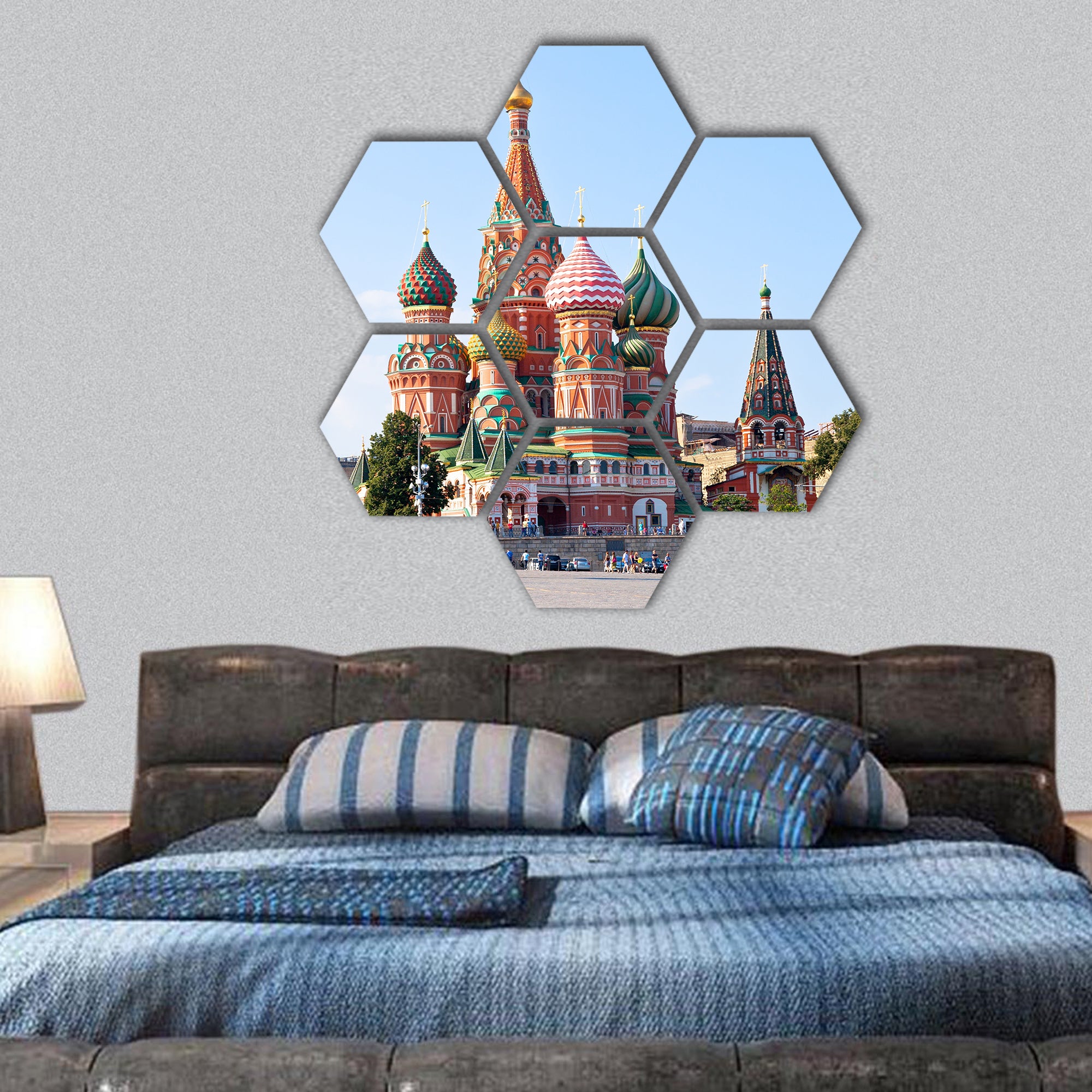 Red Square with Vasilevsky descent in Moscow, Russia hexagonal canvas wall art