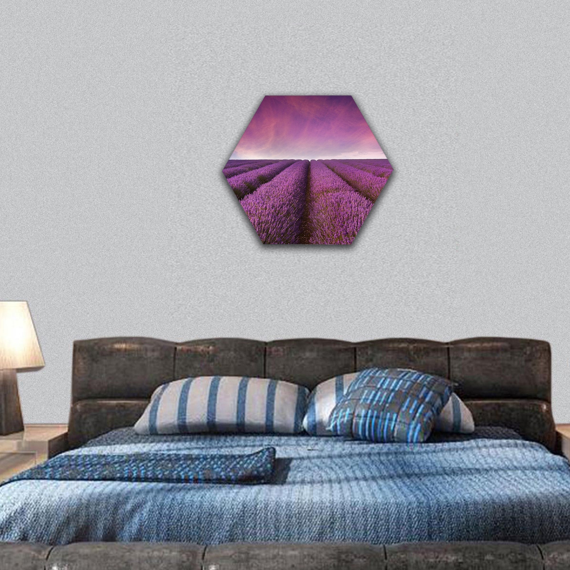 lavender field Summer sunset landscape hexagonal canvas wall art