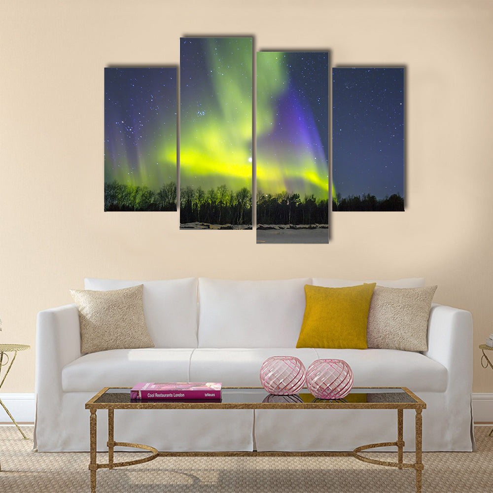 Northern Lights (Aurora borealis) over snowscape Multi panel canvas wall art