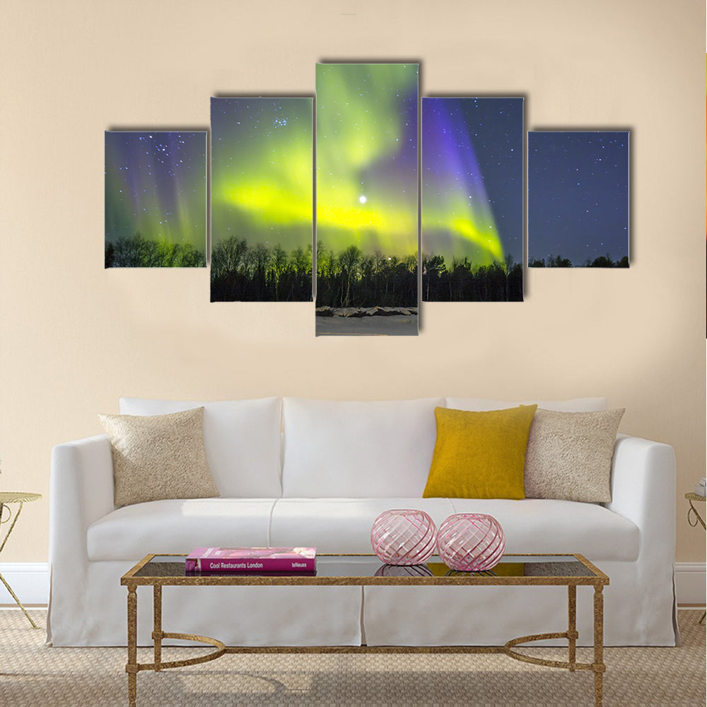 Northern Lights (Aurora borealis) over snowscape Multi panel canvas wall art