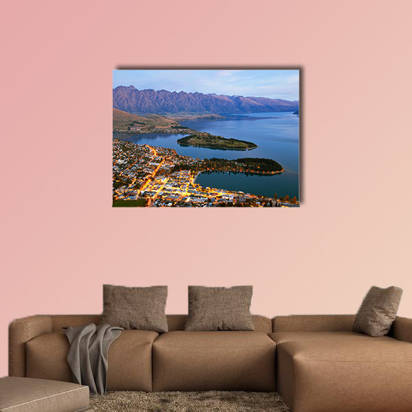 Queenstown downtown aerial view New Zealand at Dusk multi panel canvas wall art