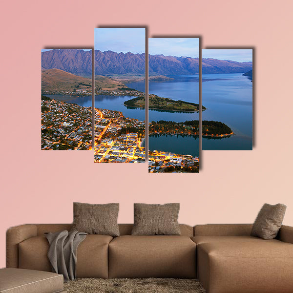 Queenstown downtown aerial view New Zealand at Dusk multi panel canvas wall art