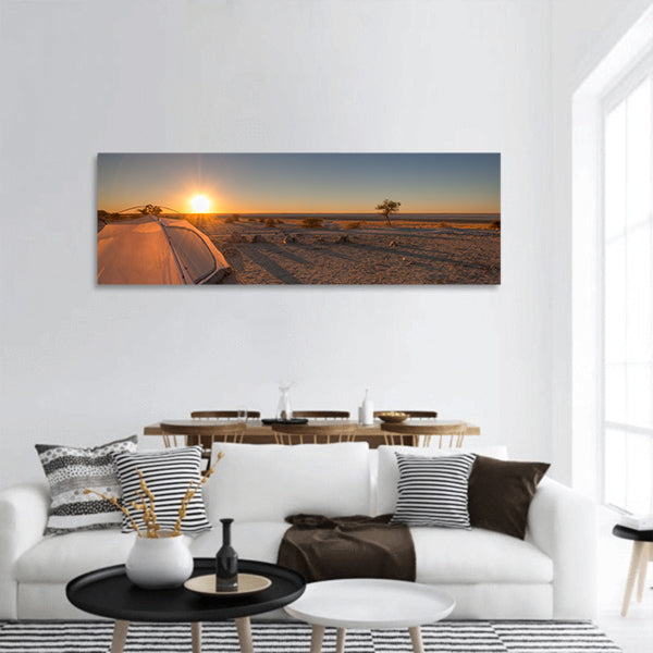 A tent pitched overlooking the makgadikgadi pans panoramic canvas wall art