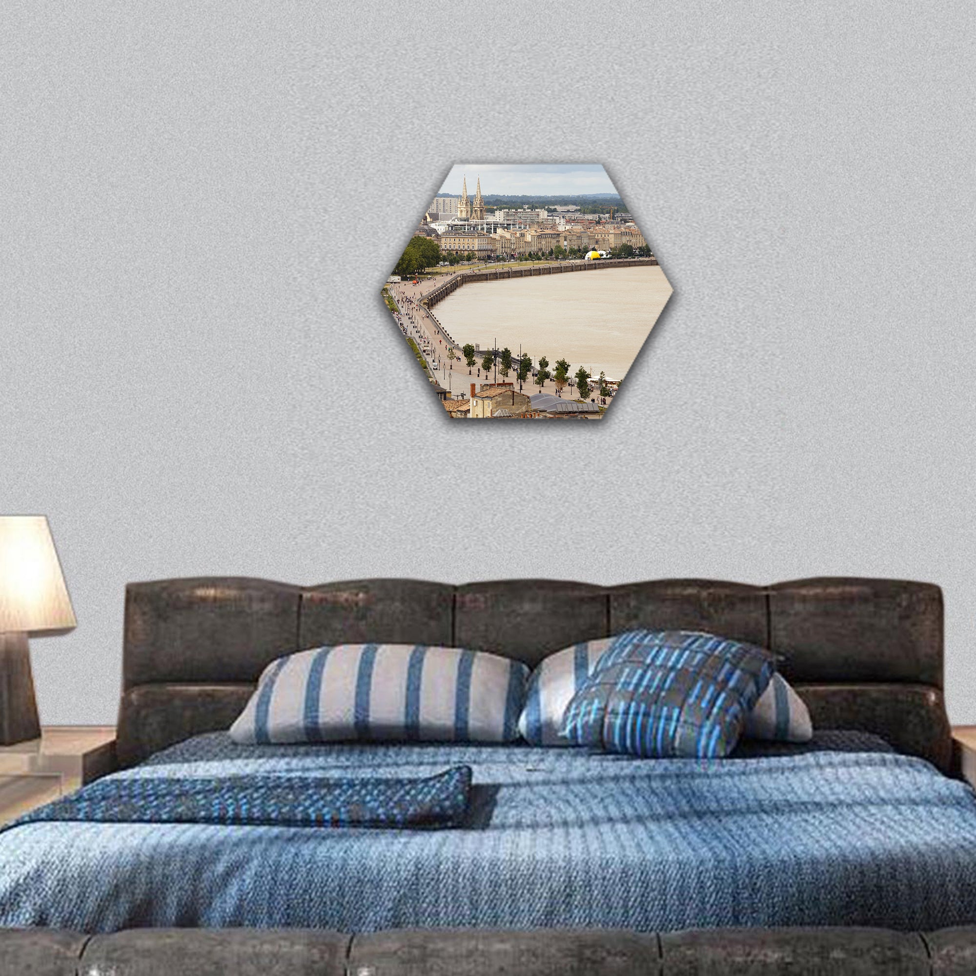 Aerial view on Bordeaux dockside, France hexagonal canvas wall art