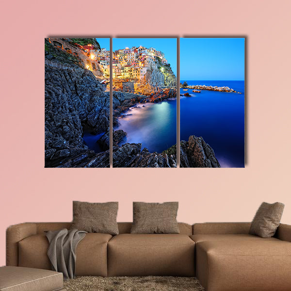 Evening in Manarola, a beautiful village in the National park of Cinque Terre in the Italy multi panel canvas wall art