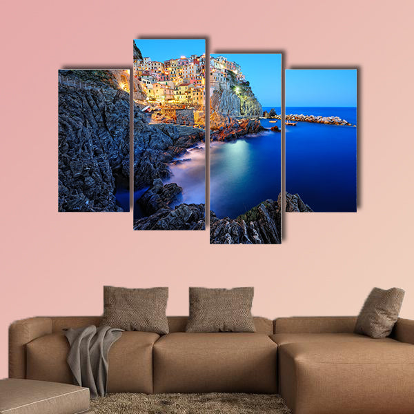 Evening in Manarola, a beautiful village in the National park of Cinque Terre in the Italy multi panel canvas wall art