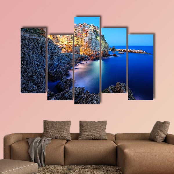 Evening in Manarola, a beautiful village in the National park of Cinque Terre in the Italy multi panel canvas wall art