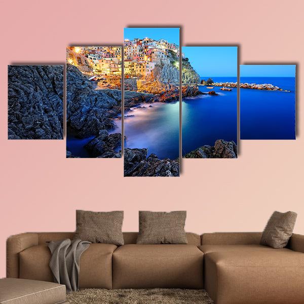Evening in Manarola, a beautiful village in the National park of Cinque Terre in the Italy multi panel canvas wall art