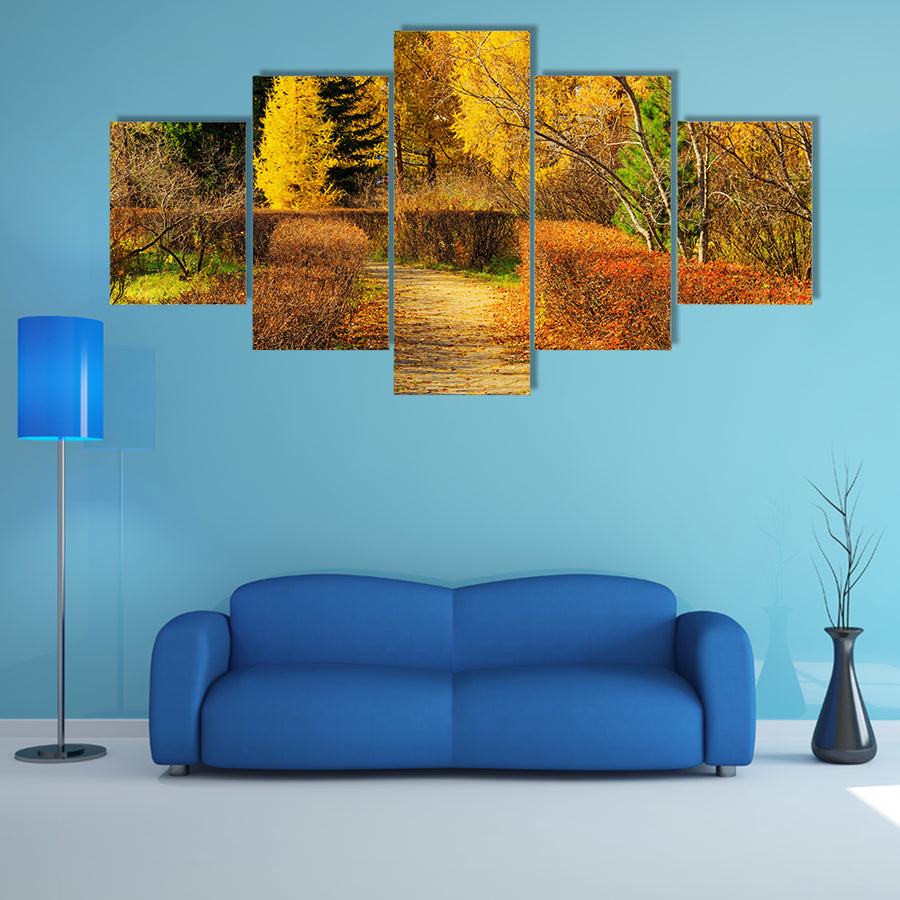 The Beauty Of The Colorful Leaves In Autumn Park Multi Panel Canvas Wall Art