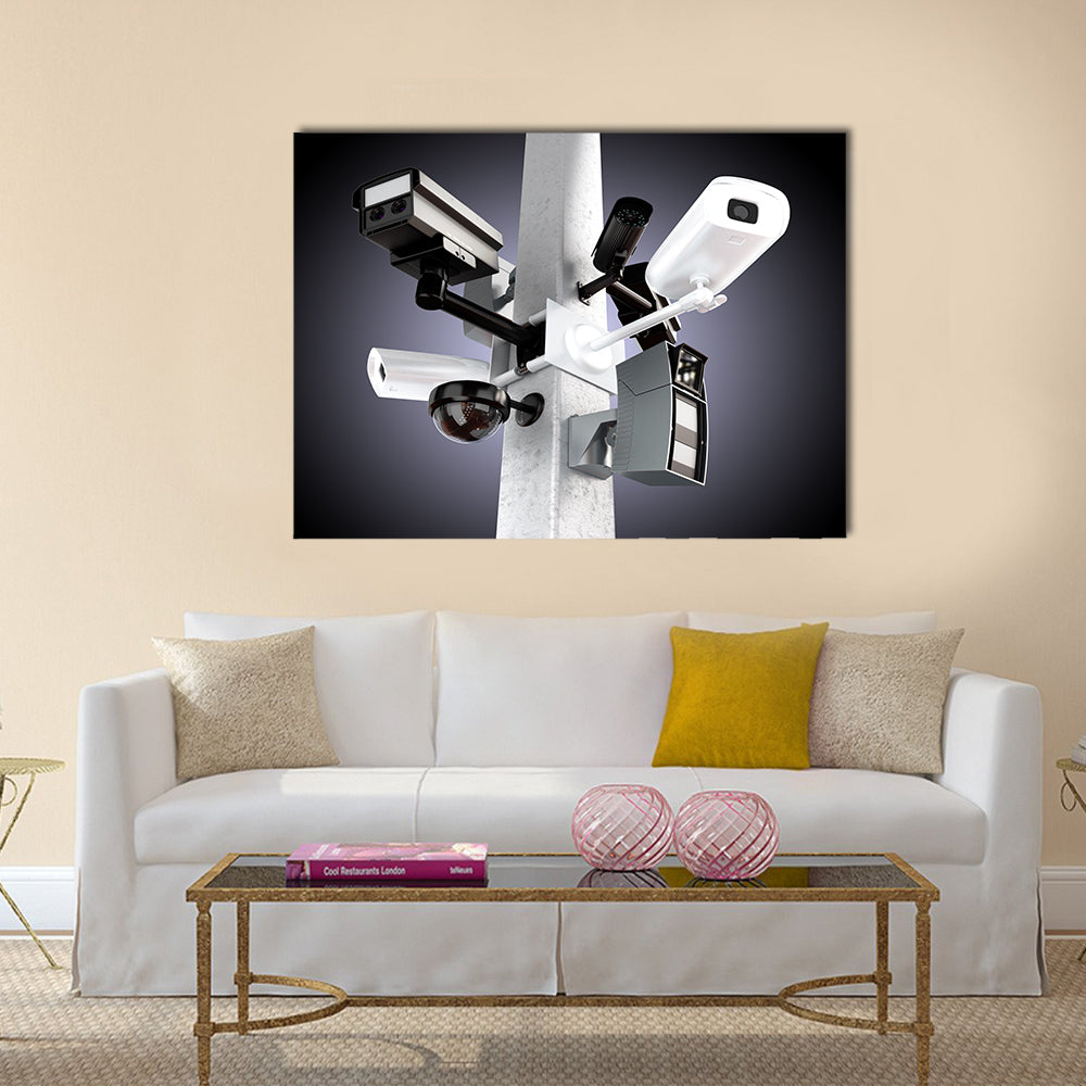 Surveillance mega camera s concept with a gradient background Multi panel canvas wall art