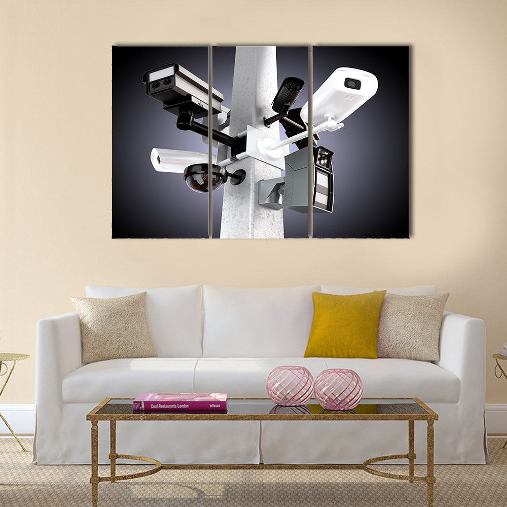 Surveillance mega camera s concept with a gradient background Multi panel canvas wall art